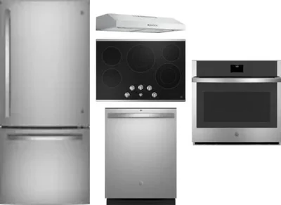 5 Piece Package Includes Refrigerator, Cooktop, Wall Oven, Hood And Dishwasher