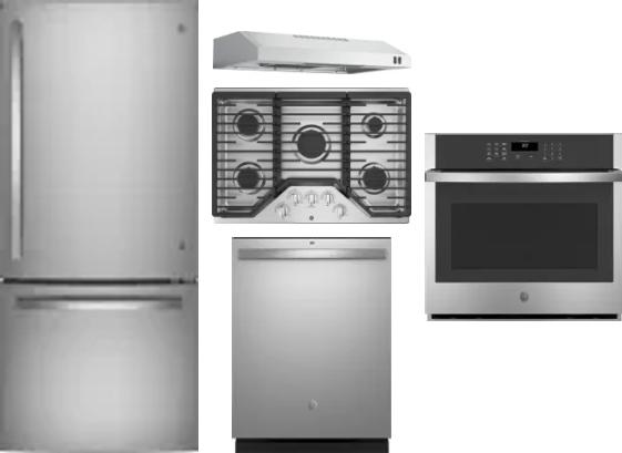 5 Piece Package Includes Refrigerator, Cooktop, Wall Oven, Hood And Dishwasher