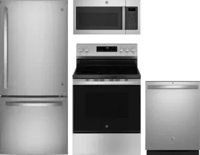 4 Piece Package Includes Refrigerator, Range, Microwave And Dishwasher