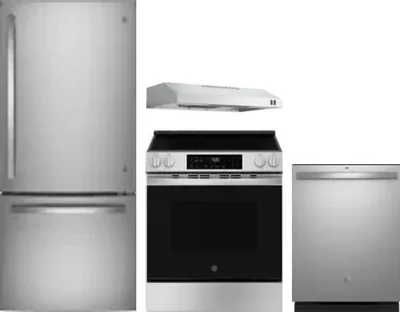 4 Piece Package Includes Refrigerator, Range, Hood And Dishwasher