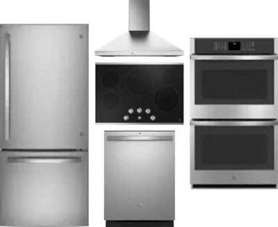 5 Piece Package Includes Refrigerator, Cooktop, Wall Oven, Hood And Dishwasher