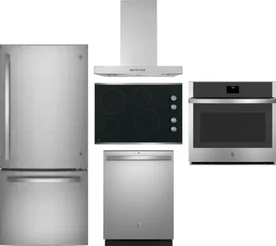 5 Piece Package Includes Refrigerator, Cooktop, Wall Oven, Hood And Dishwasher
