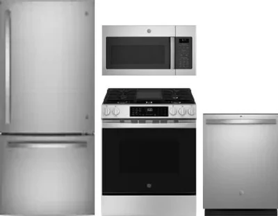 4 Piece Package Includes Refrigerator, Range, Microwave And Dishwasher