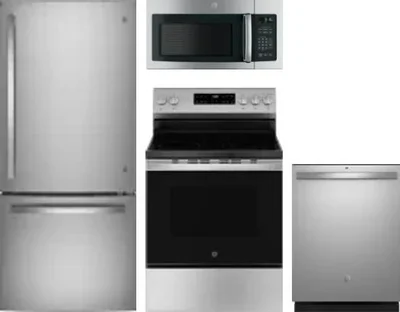 4 Piece Package Includes Refrigerator, Range, Microwave And Dishwasher