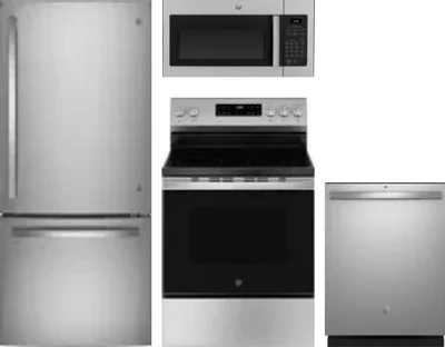 4 Piece Package Includes Refrigerator, Range, Microwave And Dishwasher