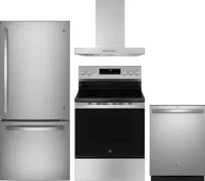 4 Piece Package Includes Refrigerator, Range, Hood And Dishwasher