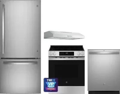 4 Piece Package Includes Refrigerator, Range, Hood And Dishwasher