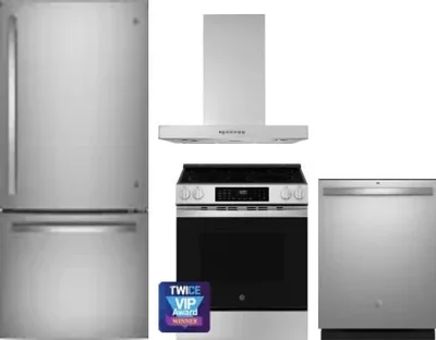 4 Piece Package Includes Refrigerator, Range, Hood And Dishwasher