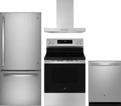 4 Piece Package Includes Refrigerator, Range, Hood And Dishwasher