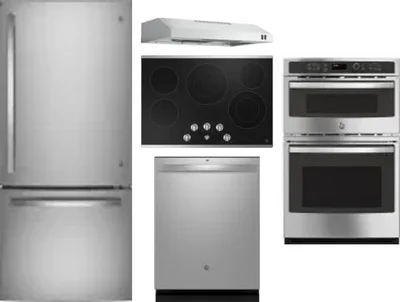 5 Piece Package Includes Refrigerator, Cooktop, Wall Oven, Hood And Dishwasher