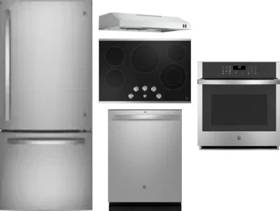 5 Piece Package Includes Refrigerator, Cooktop, Wall Oven, Hood And Dishwasher
