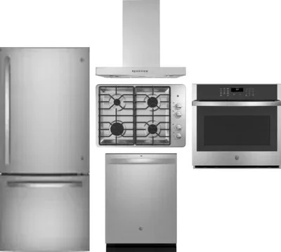 5 Piece Package Includes Refrigerator, Cooktop, Wall Oven, Hood And Dishwasher