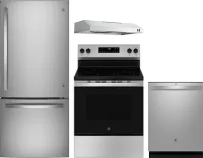4 Piece Package Includes Refrigerator, Range, Hood And Dishwasher