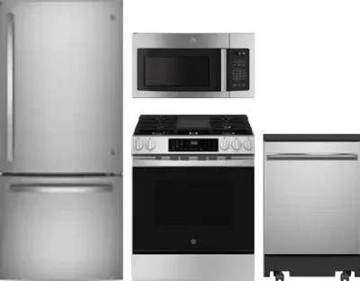 4 Piece Package Includes Refrigerator, Range, Microwave And Dishwasher