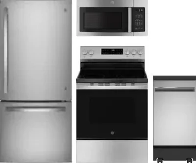 4 Piece Package Includes Refrigerator, Range, Microwave And Dishwasher