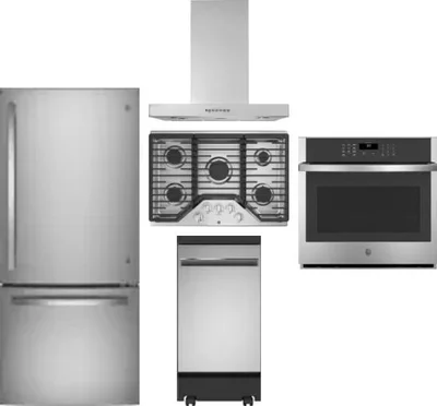5 Piece Package Includes Refrigerator, Cooktop, Wall Oven, Hood And Dishwasher