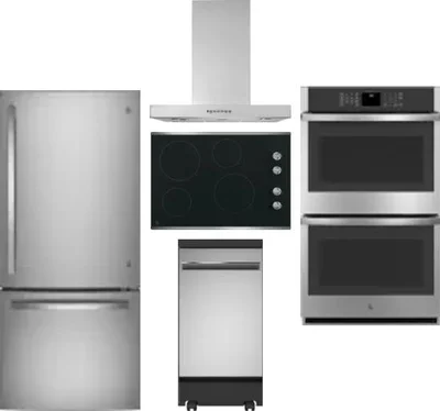 5 Piece Package Includes Refrigerator, Cooktop, Wall Oven, Hood And Dishwasher