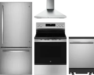 4 Piece Package Includes Refrigerator, Range, Hood And Dishwasher