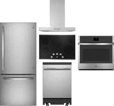 5 Piece Package Includes Refrigerator, Cooktop, Wall Oven, Hood And Dishwasher