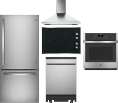 5 Piece Package Includes Refrigerator, Cooktop, Wall Oven, Hood And Dishwasher