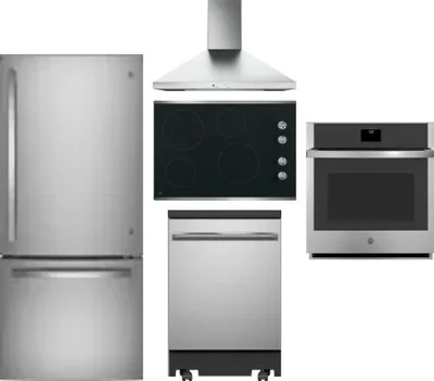 5 Piece Package Includes Refrigerator, Cooktop, Wall Oven, Hood And Dishwasher