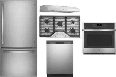 5 Piece Package Includes Refrigerator, Cooktop, Wall Oven, Hood And Dishwasher