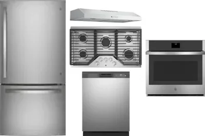 5 Piece Package Includes Refrigerator, Cooktop, Wall Oven, Hood And Dishwasher