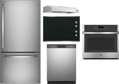 5 Piece Package Includes Refrigerator, Cooktop, Wall Oven, Hood And Dishwasher