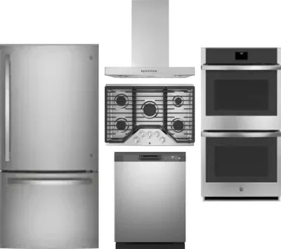 5 Piece Package Includes Refrigerator, Cooktop, Wall Oven, Hood And Dishwasher