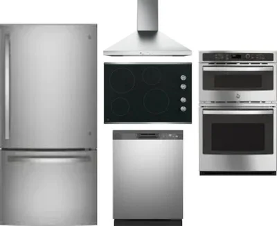 5 Piece Package Includes Refrigerator, Cooktop, Wall Oven, Hood And Dishwasher