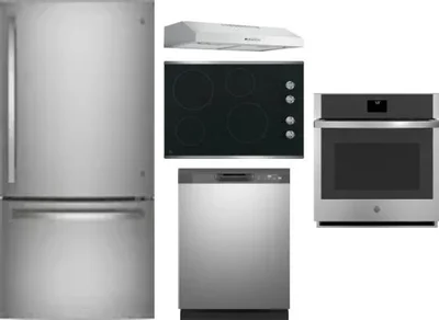 5 Piece Package Includes Refrigerator, Cooktop, Wall Oven, Hood And Dishwasher