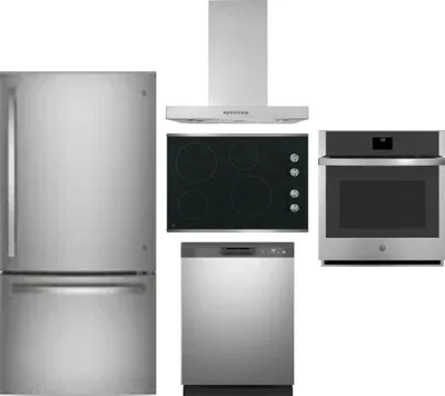 5 Piece Package Includes Refrigerator, Cooktop, Wall Oven, Hood And Dishwasher