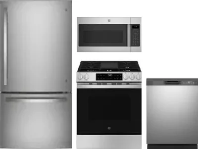 4 Piece Package Includes Refrigerator, Range, Microwave And Dishwasher