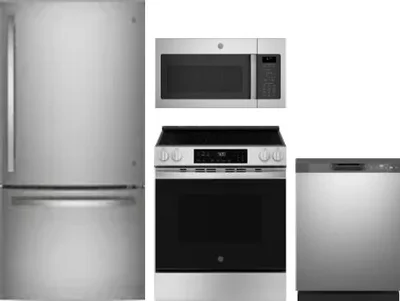 4 Piece Package Includes Refrigerator, Range, Microwave And Dishwasher