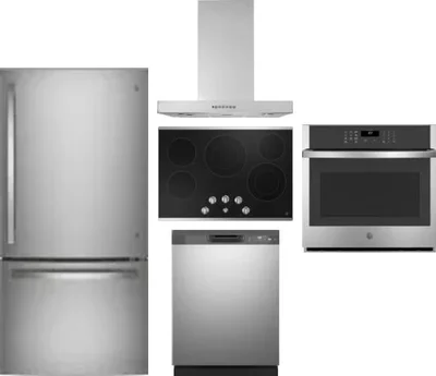 5 Piece Package Includes Refrigerator, Cooktop, Wall Oven, Hood And Dishwasher