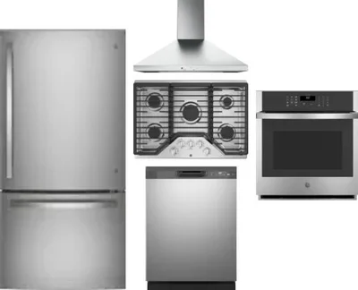 5 Piece Package Includes Refrigerator, Cooktop, Wall Oven, Hood And Dishwasher