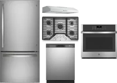 5 Piece Package Includes Refrigerator, Cooktop, Wall Oven, Hood And Dishwasher