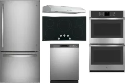 5 Piece Package Includes Refrigerator, Cooktop, Wall Oven, Hood And Dishwasher