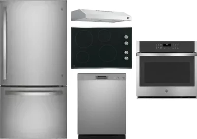 5 Piece Package Includes Refrigerator, Cooktop, Wall Oven, Hood And Dishwasher