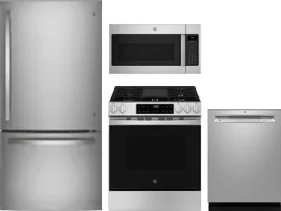 4 Piece Package Includes Refrigerator, Range, Microwave And Dishwasher