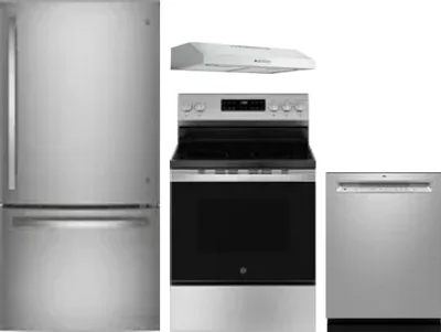 4 Piece Package Includes Refrigerator, Range, Hood And Dishwasher