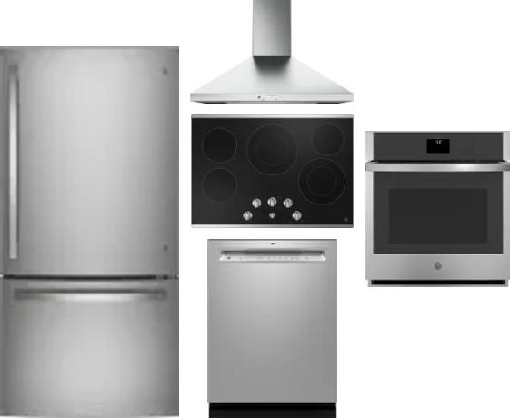 5 Piece Package Includes Refrigerator, Cooktop, Wall Oven, Hood And Dishwasher