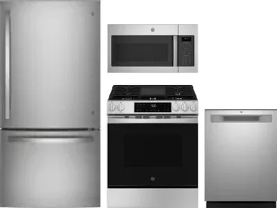 4 Piece Package Includes Refrigerator, Range, Microwave And Dishwasher
