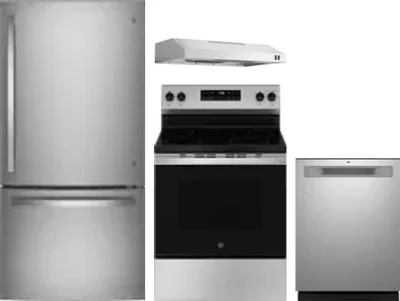 4 Piece Package Includes Refrigerator, Range, Hood And Dishwasher