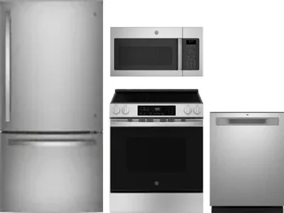 4 Piece Package Includes Refrigerator, Range, Microwave And Dishwasher