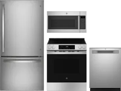 4 Piece Package Includes Refrigerator, Range, Microwave And Dishwasher