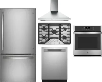 5 Piece Package Includes Refrigerator, Cooktop, Wall Oven, Hood And Dishwasher
