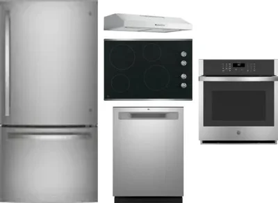 5 Piece Package Includes Refrigerator, Cooktop, Wall Oven, Hood And Dishwasher