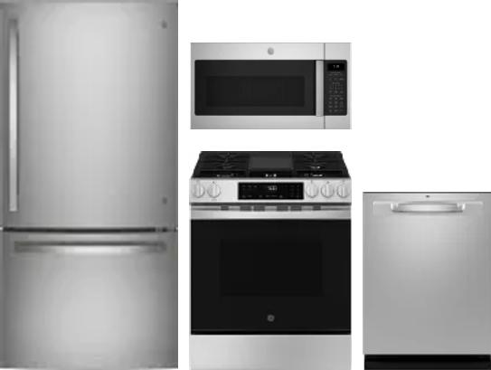 4 Piece Package Includes Refrigerator, Range, Microwave And Dishwasher