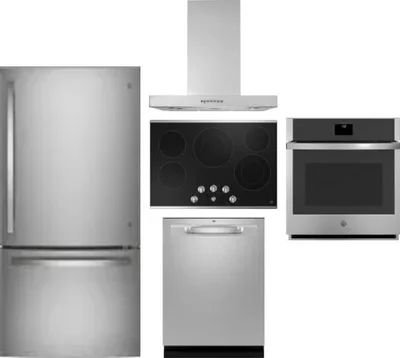 5 Piece Package Includes Refrigerator, Cooktop, Wall Oven, Hood And Dishwasher